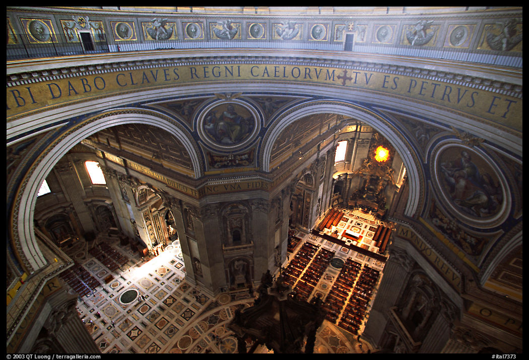 Interior of Basilica San Pietro (Saint Peter) seen from the Dome. Vatican City, Rome, Lazio, Italy