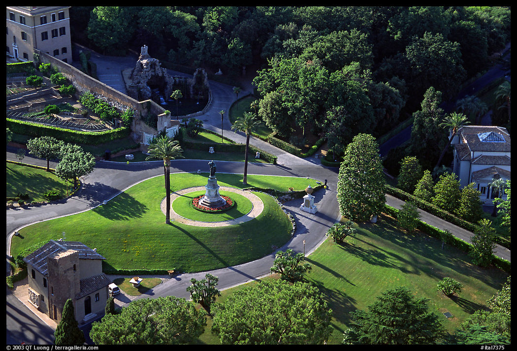 Vatican gardens seen from the Dome. Vatican City, Rome, Italy