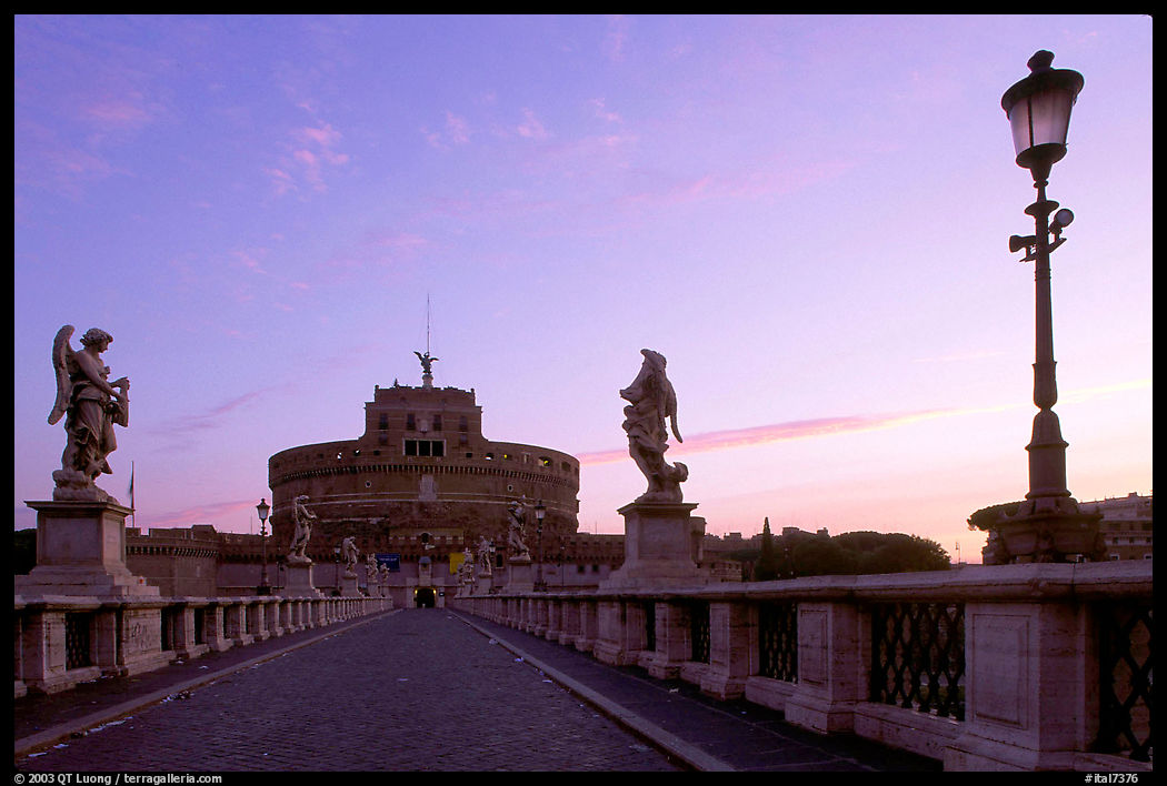 Ponte Sant'Angelo and Castel Sant'Angelo, dawn. Vatican City, Rome, Lazio, Italy