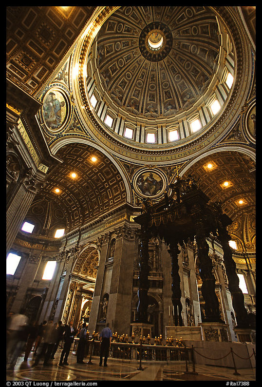 Baldachino, Bernini's baroque canopy stands above St Peter's tomb. Vatican City, Rome, Lazio, Italy