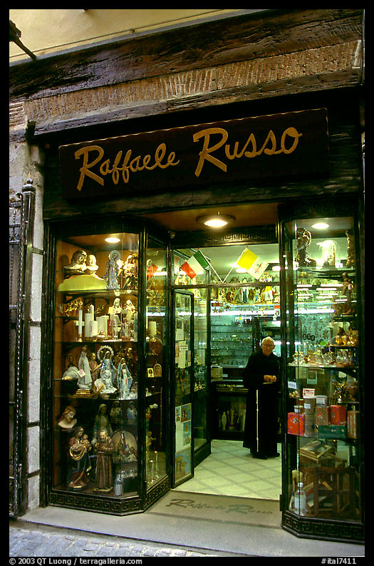 Store selling religious statuettes. Naples, Campania, Italy