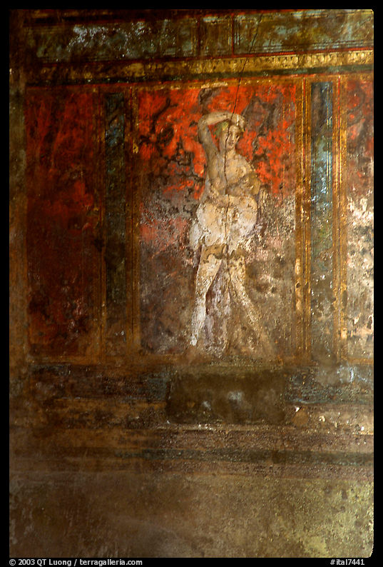 Fresco on the walls of Villa di Misteri (Villa of Mysteries). Pompeii, Campania, Italy