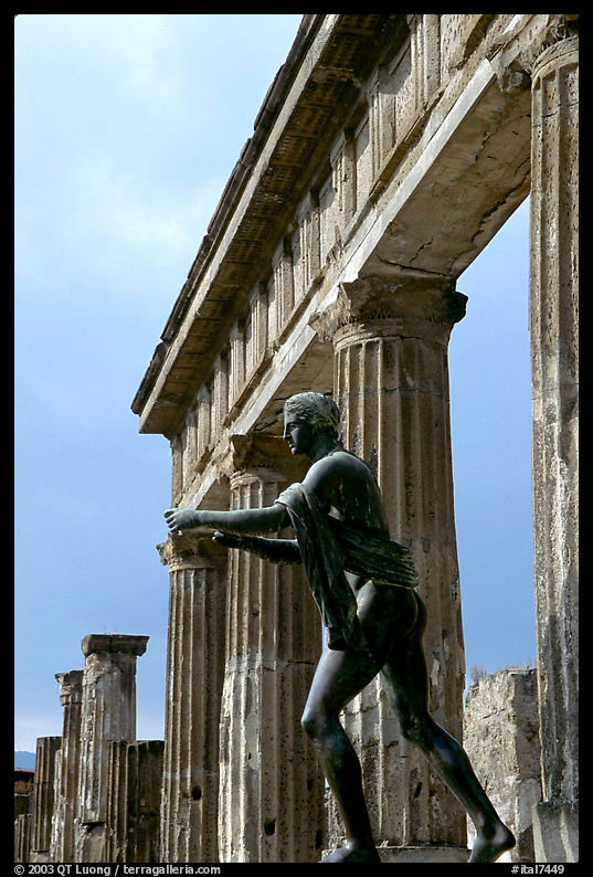 Statue and temple of Apollon. Pompeii, Campania, Italy