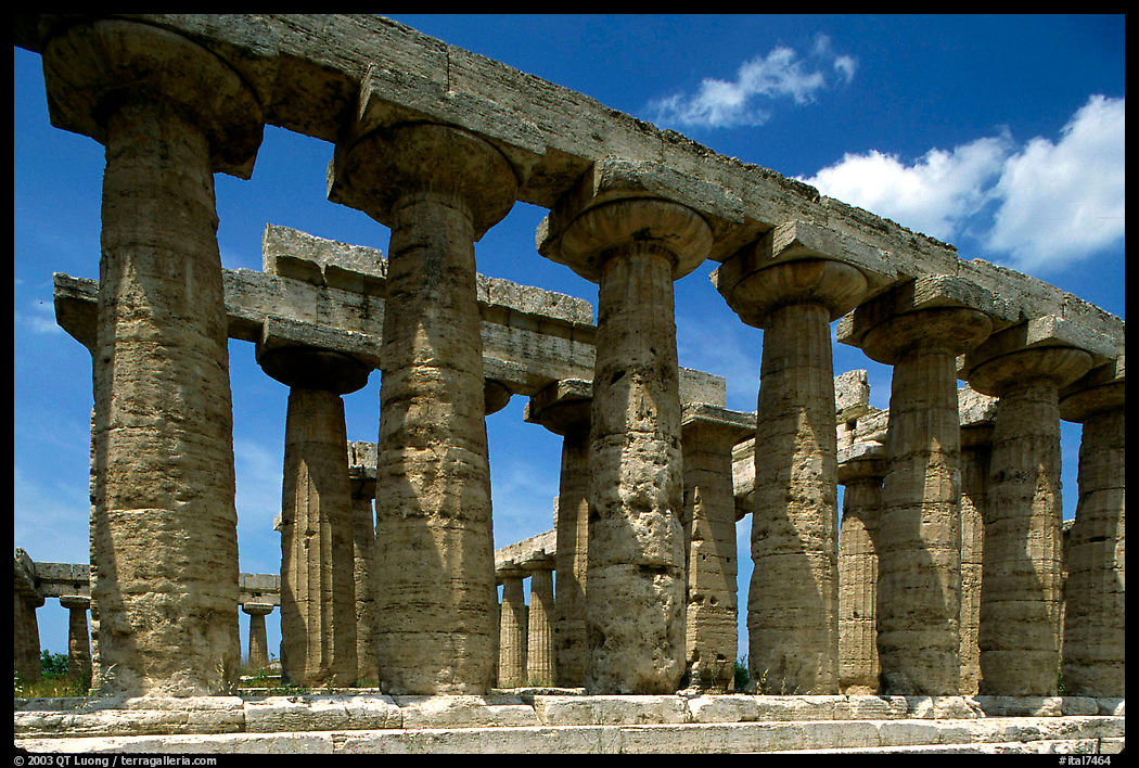 Columns of Greek Temple of Neptune. Campania, Italy