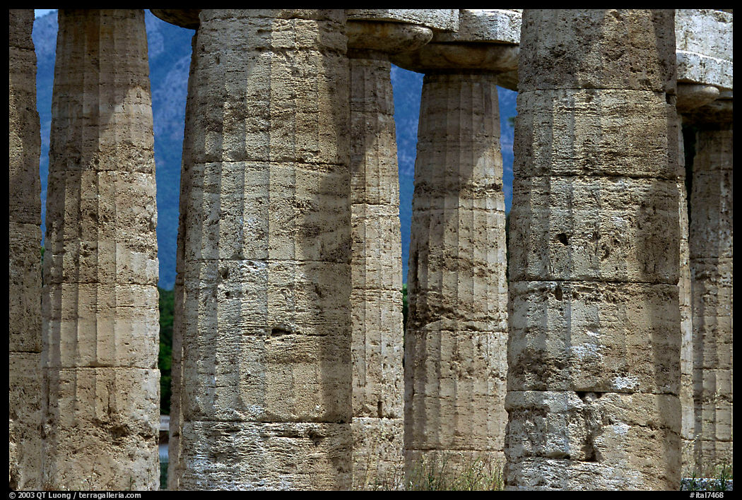 Doric columns of Tempio di Nettuno. Campania, Italy