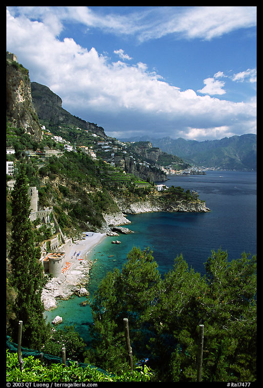 Hills plunging into the Mediterranean. Amalfi Coast, Campania, Italy
