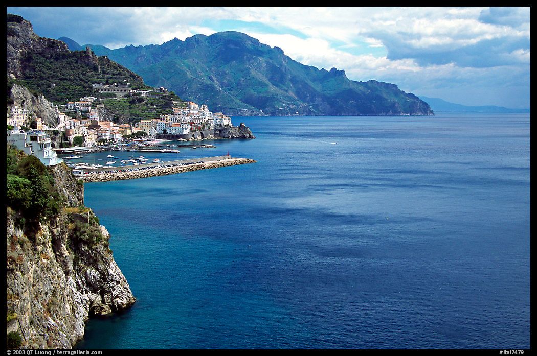 Blue waters and Amalfi. Amalfi Coast, Campania, Italy