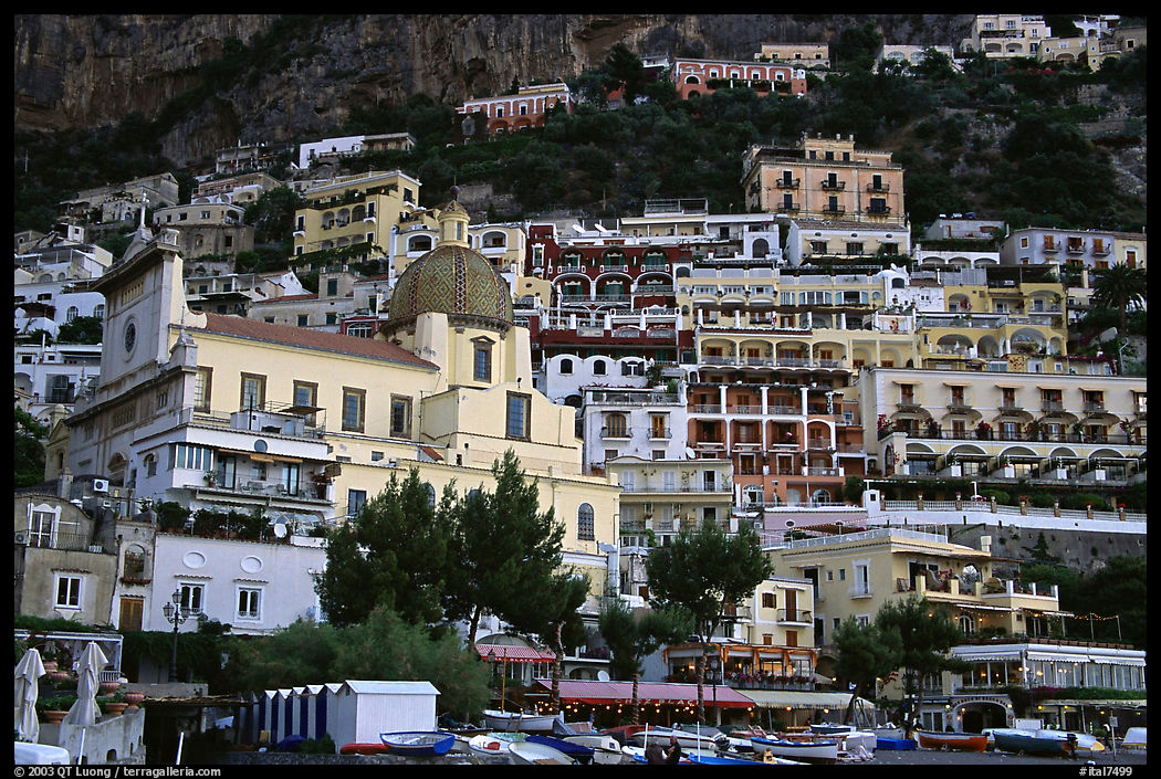 Houses built on steep slopes, Positano. Amalfi Coast, Campania, Italy