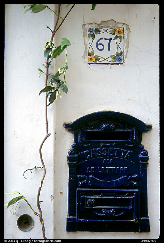 Mailbox and street number, Positano. Amalfi Coast, Campania, Italy