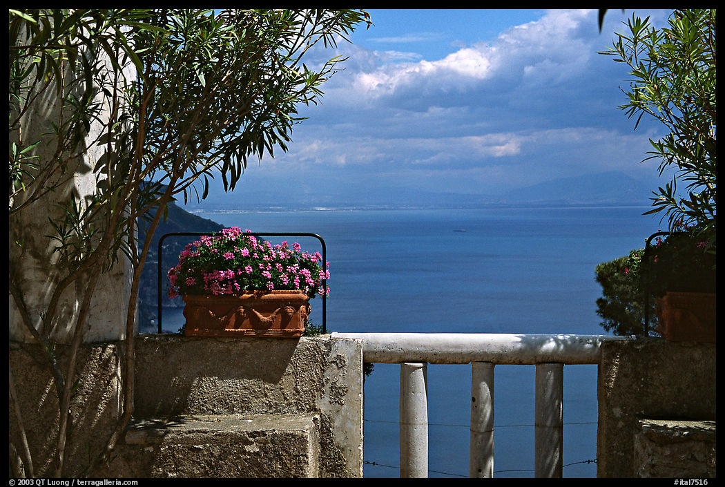 Sea seen from a terrace of Villa Rufulo, Ravello. Amalfi Coast, Campania, Italy