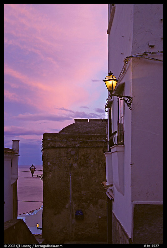 Houses at sunset, Positano. Amalfi Coast, Campania, Italy