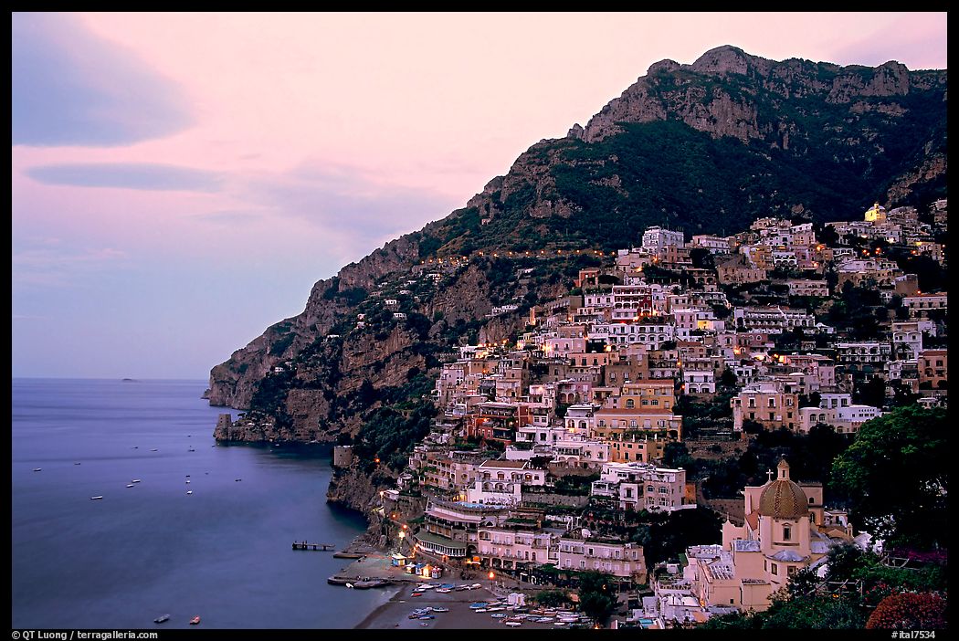 Positano at dawn. Amalfi Coast, Campania, Italy