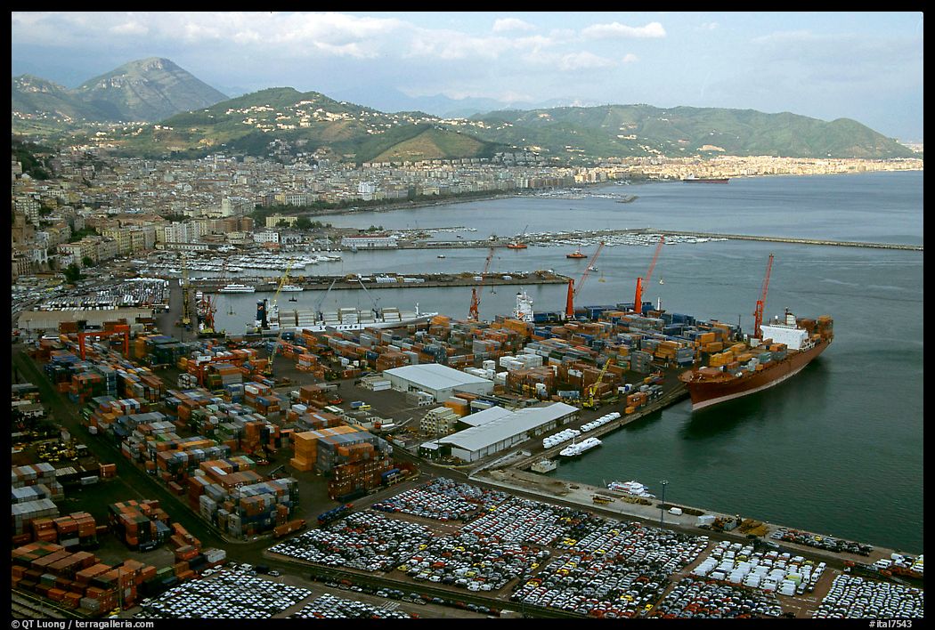 Salerno, with its industrial port in the foreground. Amalfi Coast, Campania, Italy