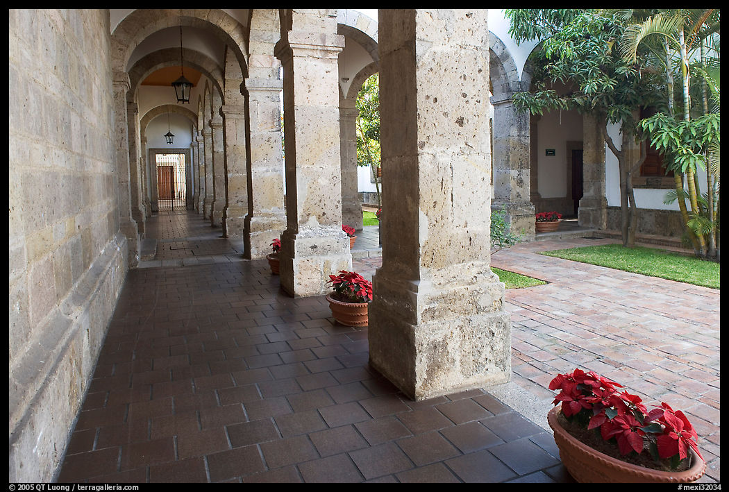 Corridor and small courtyard inside Hospicios de Cabanas. Guadalajara, Jalisco, Mexico