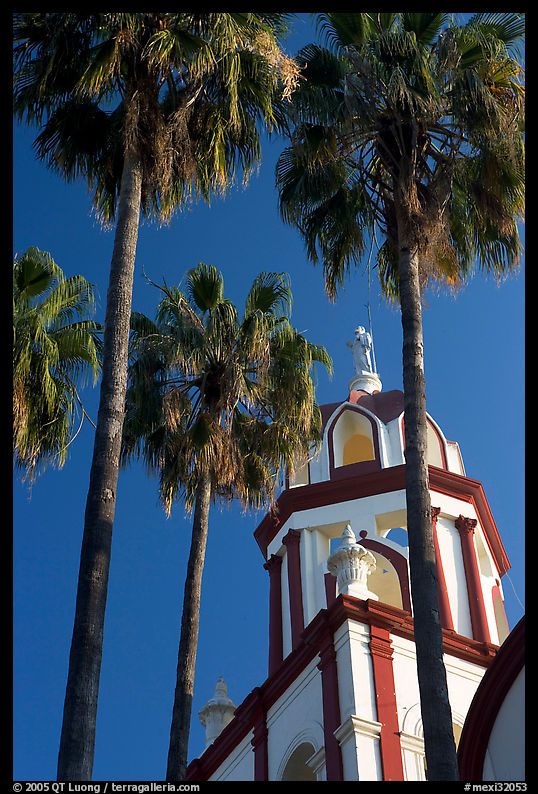 Church and palm trees, Tlaquepaque. Jalisco, Mexico