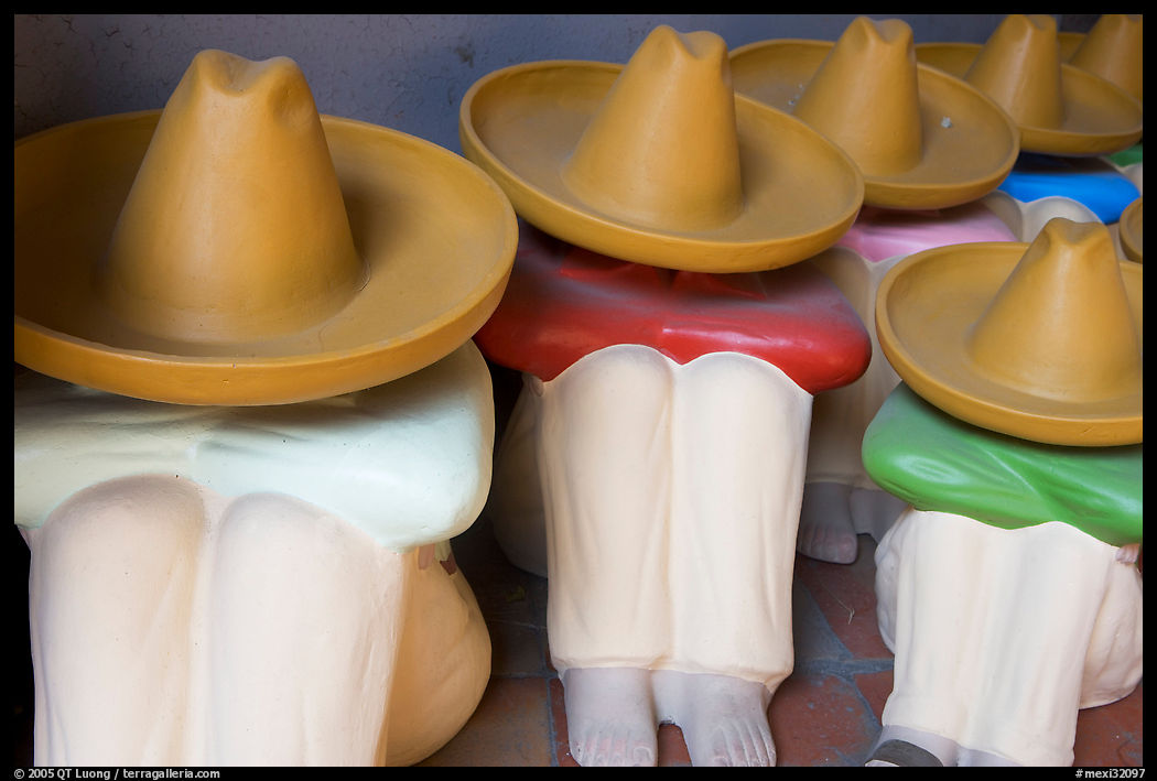 Ceramic statues of men with sombrero hats, Tlaquepaque. Jalisco, Mexico