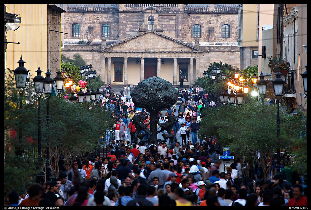 Crowds on Plaza Tapatia. Guadalajara, Jalisco, Mexico
