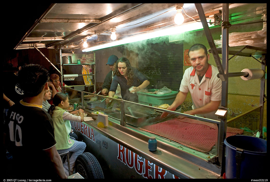 Food  stand in the street at night, Tlaquepaque. Jalisco, Mexico