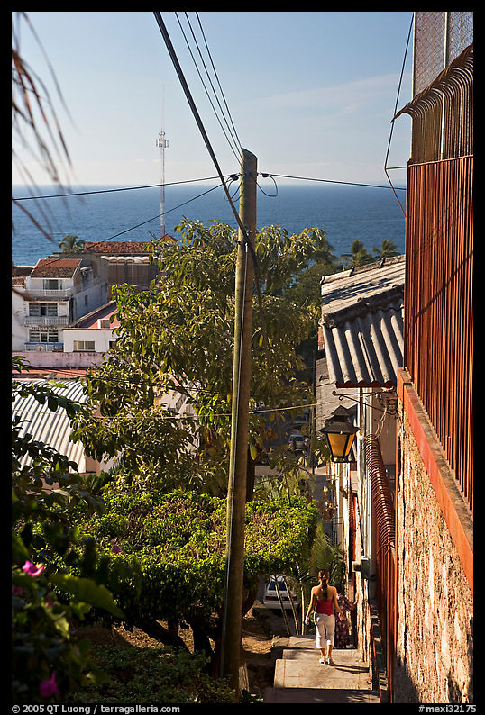 Steep stairway street, Puerto Vallarta, Jalisco. Jalisco, Mexico