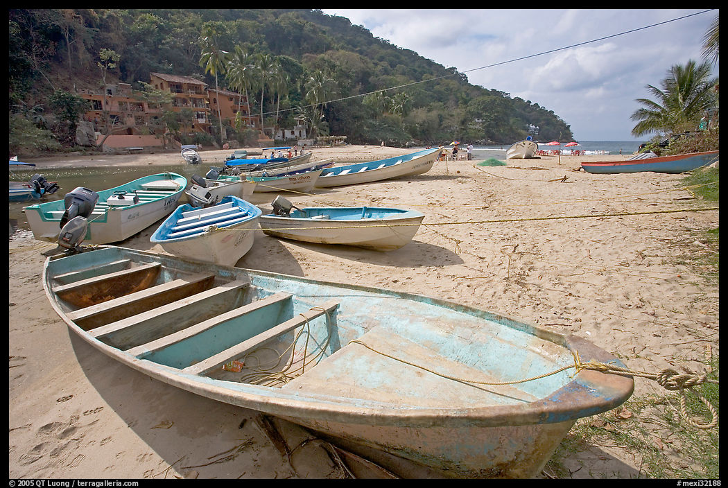 Small boats at a village on the South shore, Jalisco. Jalisco, Mexico