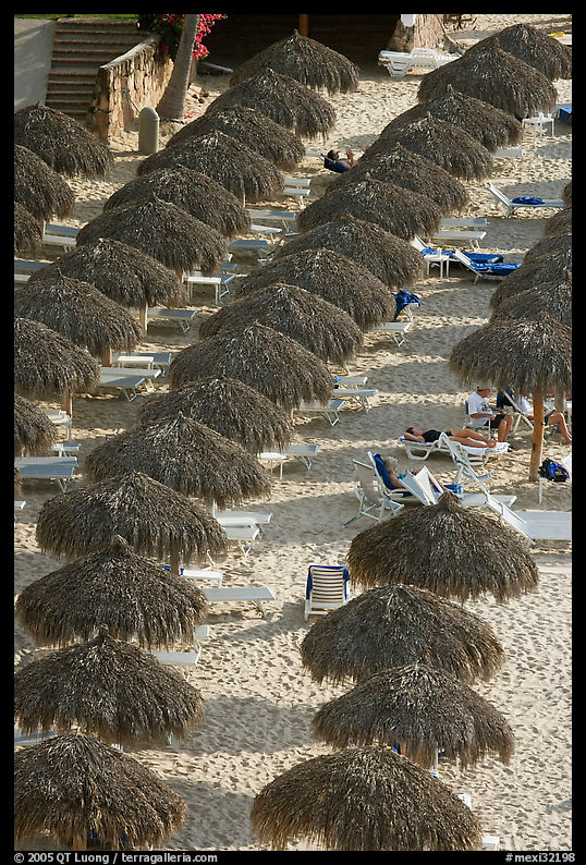 Sun shades lined on a beach resort, Puerto Vallarta, Jalisco. Jalisco, Mexico