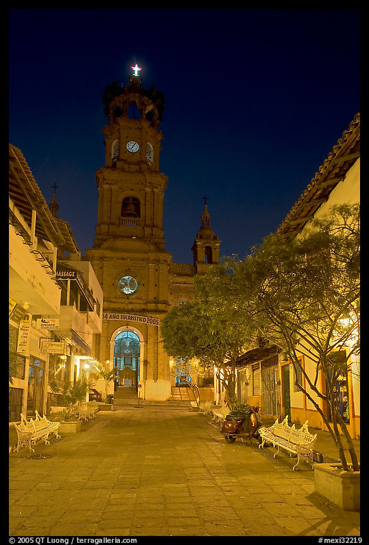 Cathedral seen from Plaza de Armas, Puerto Vallarta, Jalisco. Jalisco, Mexico