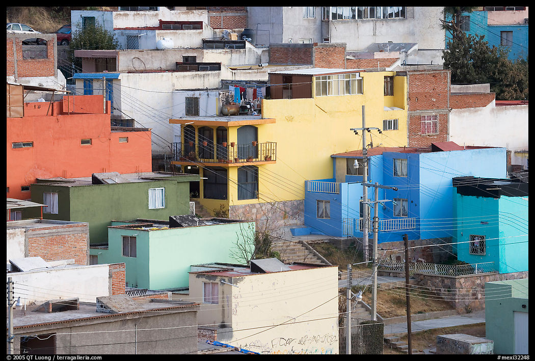 Vividly painted houses on hill. Zacatecas, Mexico