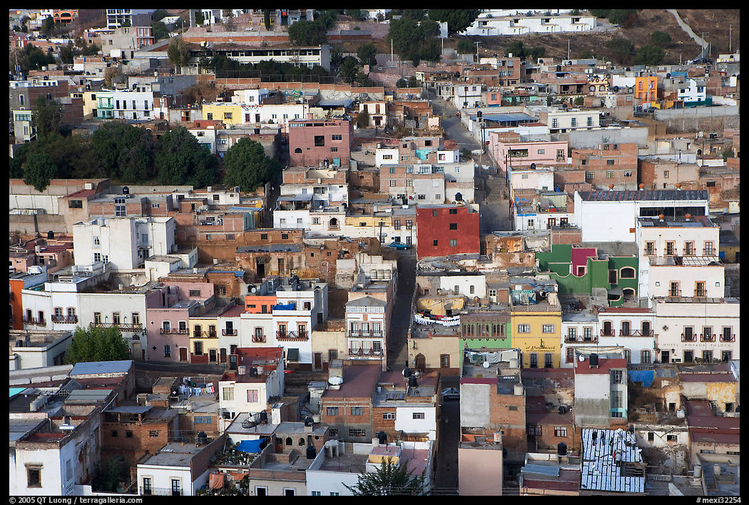 Colorful houses downtown seen from above. Zacatecas, Mexico