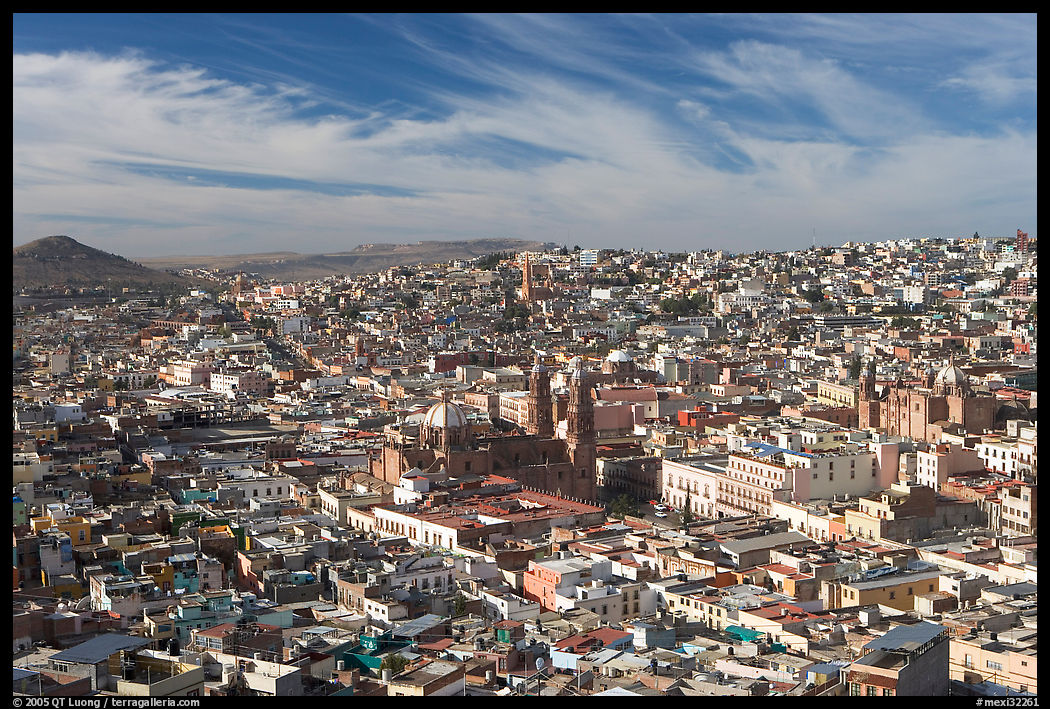 Panoramic view of the town from Paseo La Buffa, morning. Zacatecas, Mexico