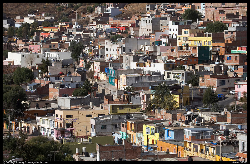 Neighborhood vith colorful houses seen from above. Zacatecas, Mexico