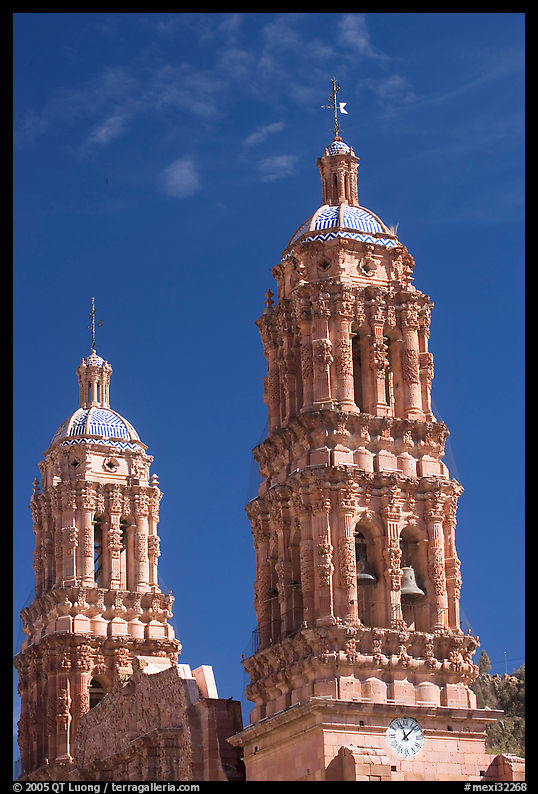 Churrigueresque towers of the Cathedral. Zacatecas, Mexico