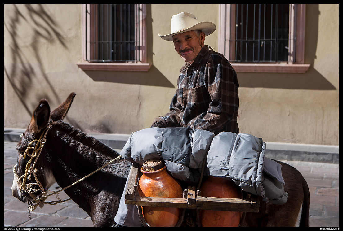 Man riding a donkey. Zacatecas, Mexico