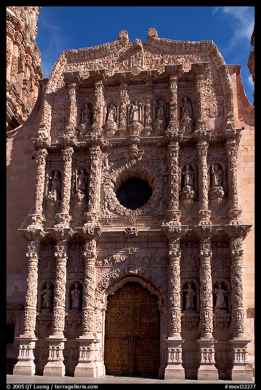 Churrigueresque carvings on the facade of the Cathdedral. Zacatecas, Mexico