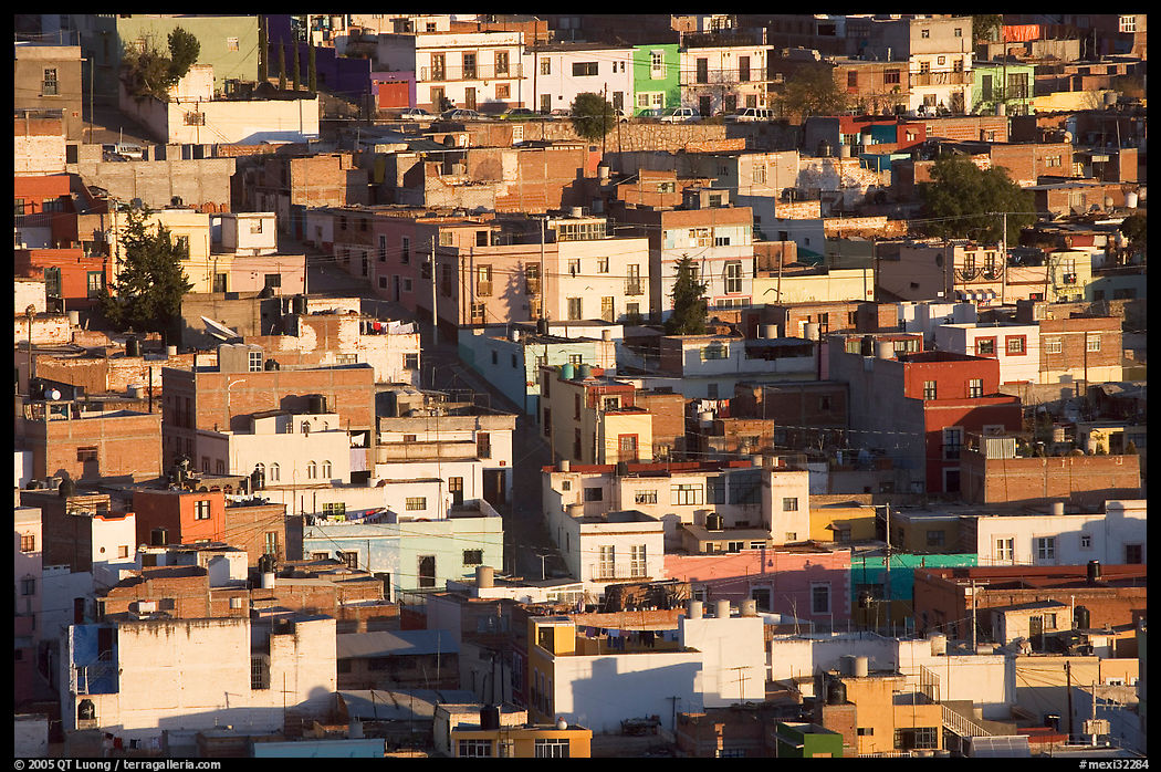 Houses on hill, late afternoon. Zacatecas, Mexico