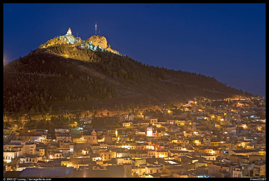 Cerro de la Bufa and town at night. Zacatecas, Mexico