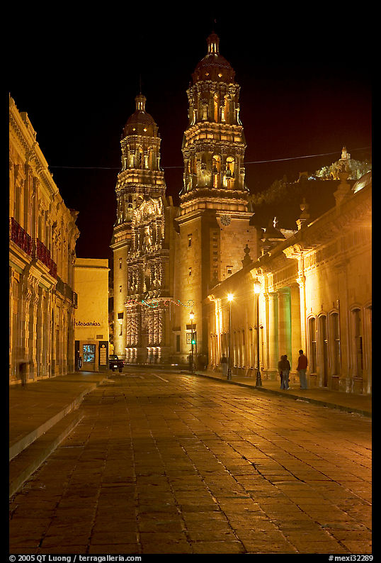 Hidalgo Avenue and Cathedral at night. Zacatecas, Mexico