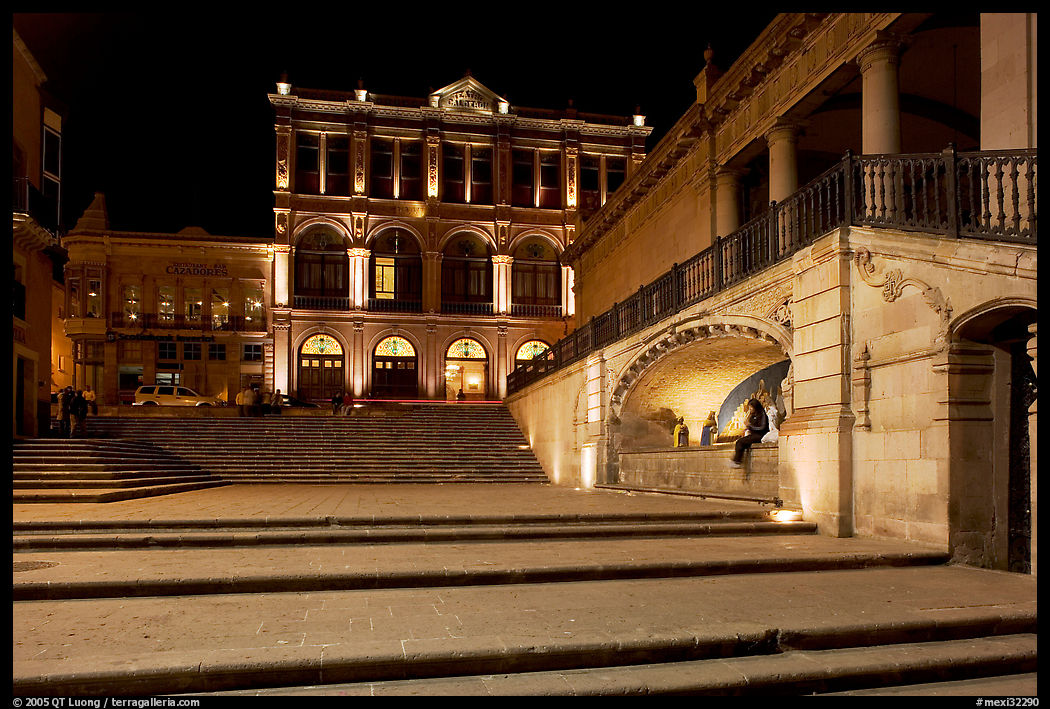 Goitia Square and Teatro Calderon at night. Zacatecas, Mexico