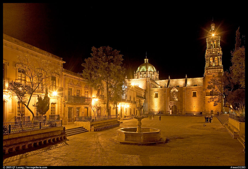 Square of Arms at night. Zacatecas, Mexico