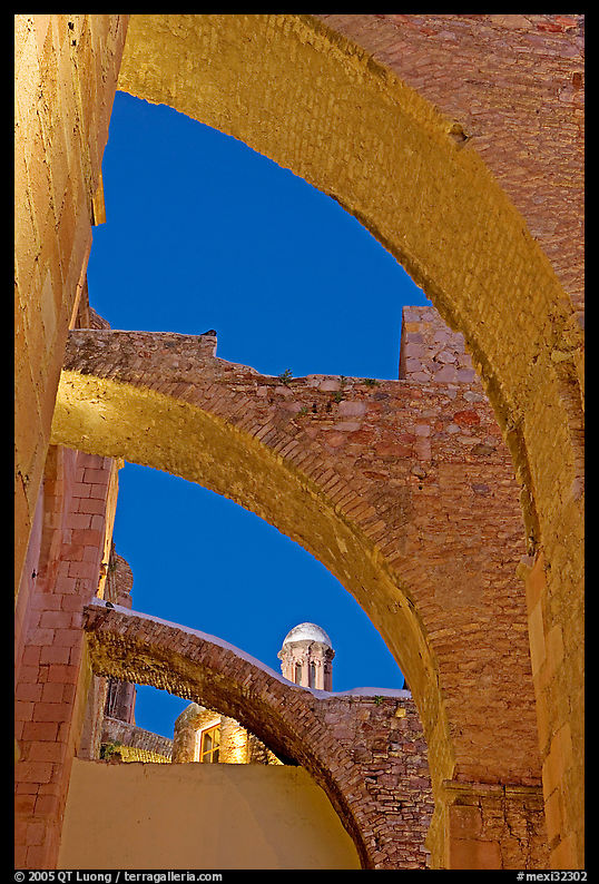 Buttresses of former St Augustine church at night. Zacatecas, Mexico