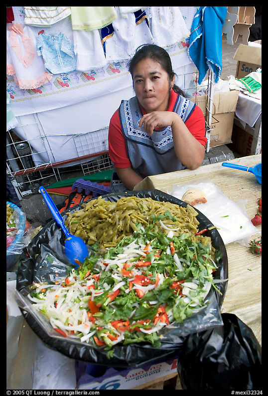 Woman and plater with typical vegetables. Guanajuato, Mexico