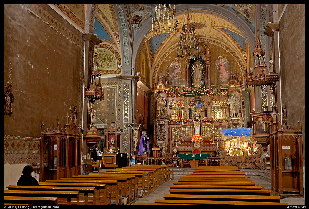 Church nave with decorated altar. Guanajuato, Mexico