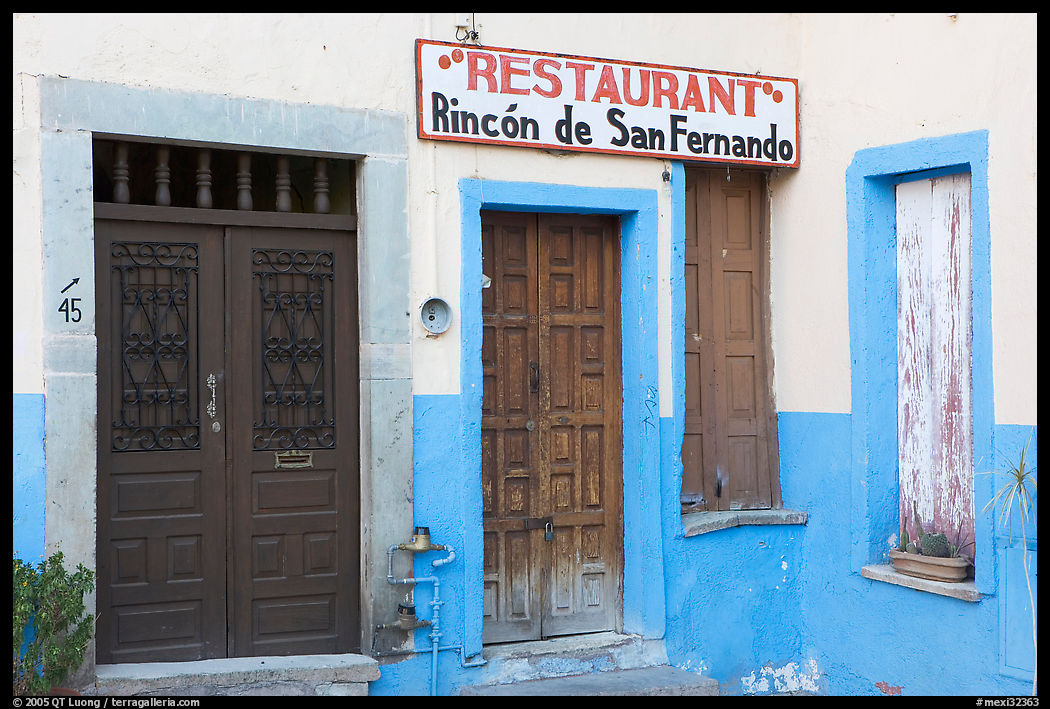 Closed doors of restaurant  Plazuela San Fernando. Guanajuato, Mexico