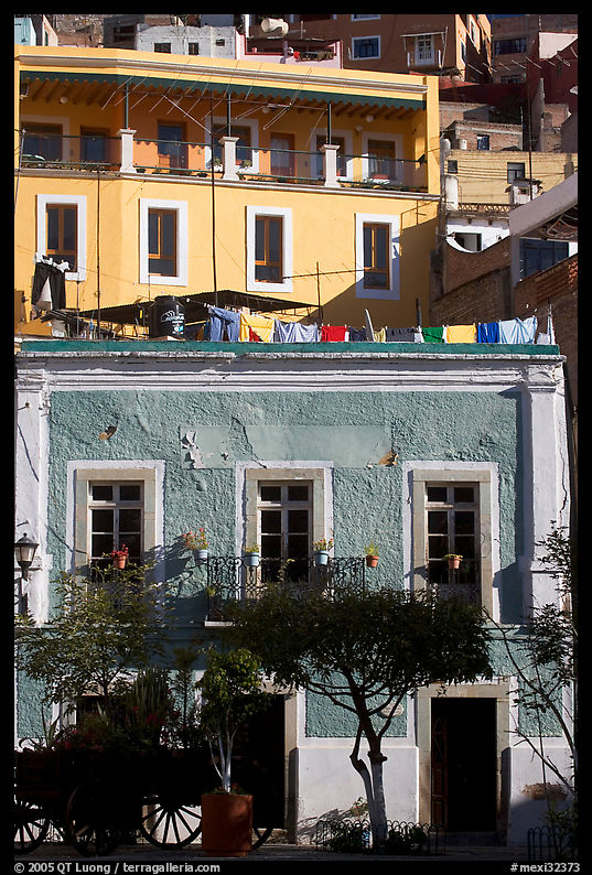 Houses bordering Plazuela San Fernando. Guanajuato, Mexico