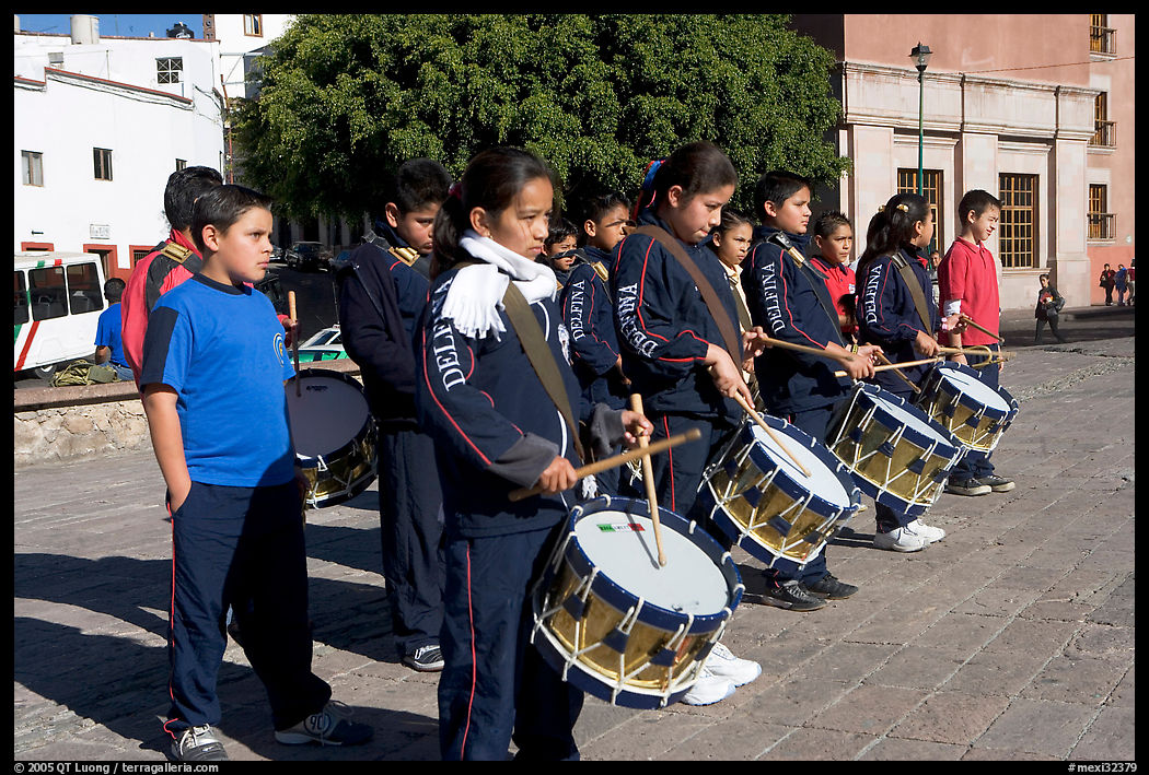 Children practising in a marching band. Guanajuato, Mexico