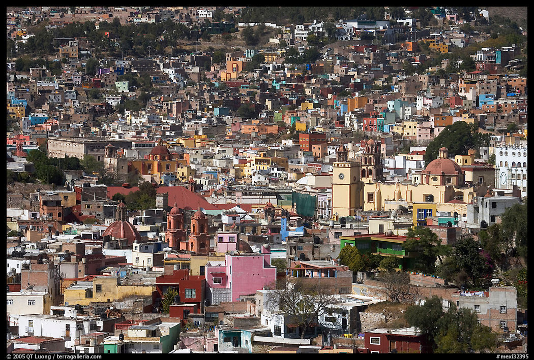 View of the city center from Pipila, mid-day. Guanajuato, Mexico