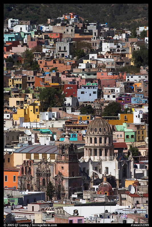 City center from above  with dome of Templo de la Compania de Jesus. Guanajuato, Mexico