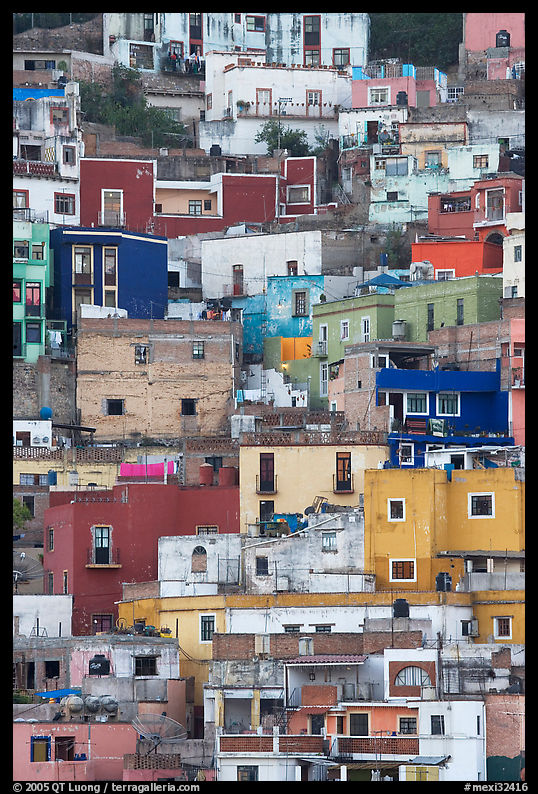 Vividly colored houses on steep hill. Guanajuato, Mexico