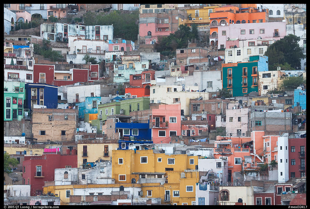 Steep hill with multicolored houses. Guanajuato, Mexico
