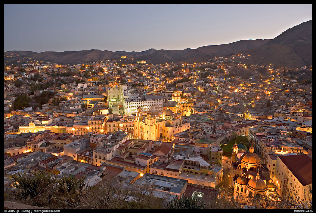 Panoramic view of the historic town at dawn. Guanajuato, Mexico