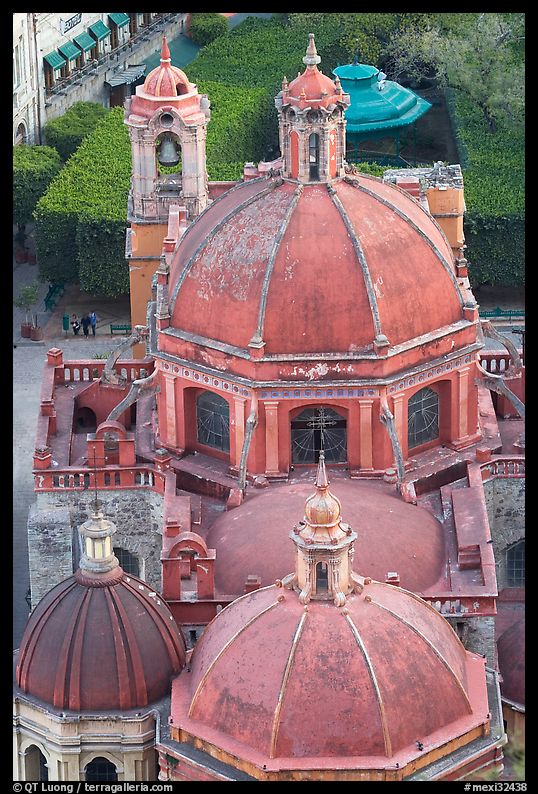 Roofs and domes of Church of San Diego seen from above. Guanajuato, Mexico